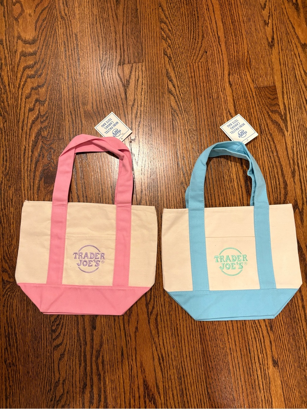 Trader Joe’s Mini Pastel Canvas Tote Bags Pink and Blue